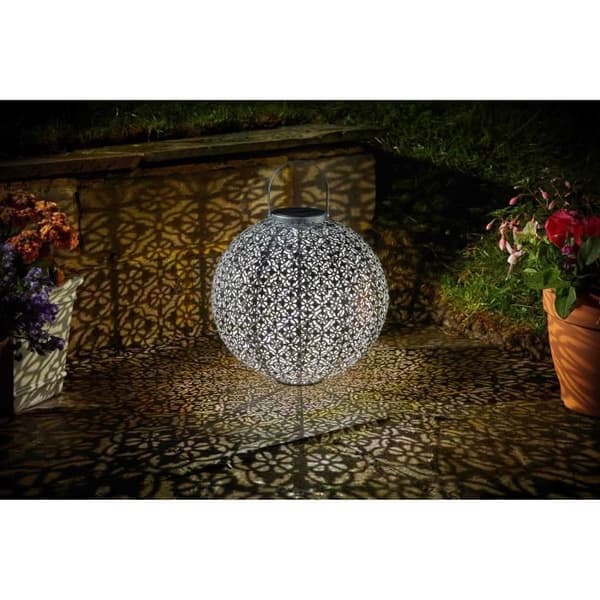 Solcellslykta - SMART TRÄDGÅRD - Jumbodamask i genombruten metall - Solenergi - Orientalisk atmosfär - Silver