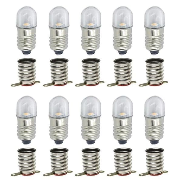 Meetus 10 set AC E10 24V varmvita LED-lampor SMD-lampor 0,5W 60LM skruvlampor + E10 bas (24V, kallvit)