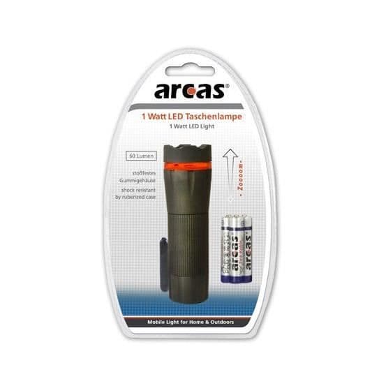 ARCAS 1 Watt LED-ficklampa - Stötsäkert och gummerat hölje - Ljusräckvidd på 150m - 60 lumen