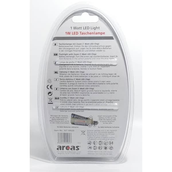 ARCAS 1 Watt LED-ficklampa - Stötsäkert och gummerat hölje - Ljusräckvidd på 150m - 60 lumen