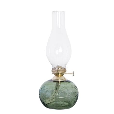 Kerosene Lamp Oval Flower Green/Brass