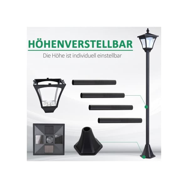 Outsunny solarlampa trädgårdslampa med LED 10 lumen svart 15 x 15 x 120 cm