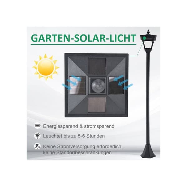 Outsunny solarlampa trädgårdslampa med LED 10 lumen svart 15 x 15 x 120 cm