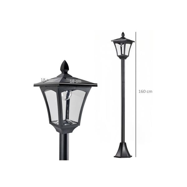 Solar trädgårdslampa Outsunny med LED 40 lumen svart 18 x 18 x 160 cm