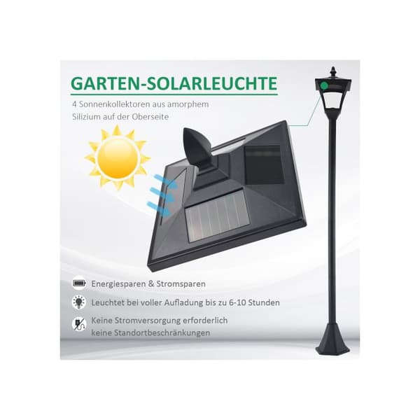 Solar trädgårdslampa Outsunny med LED 40 lumen svart 18 x 18 x 160 cm