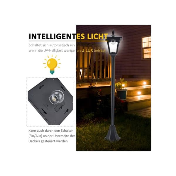 Solar trädgårdslampa Outsunny med LED 40 lumen svart 18 x 18 x 160 cm