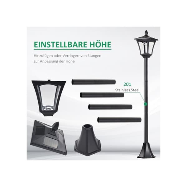 Solar trädgårdslampa Outsunny med LED 40 lumen svart 18 x 18 x 160 cm