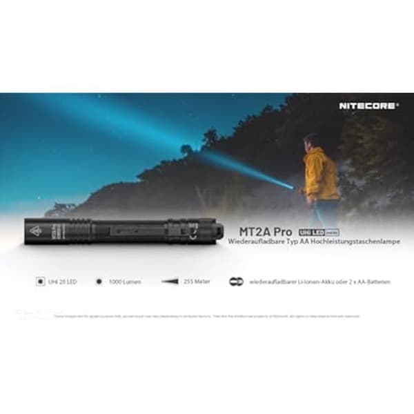 Torche - NITECORE - MT2A Pro - 1000 lumen - Uppladdningsbar - 400 m räckvidd