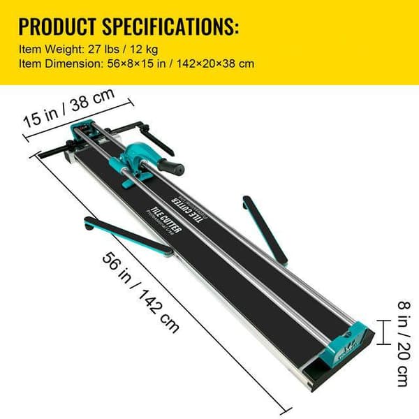 47-tums 1200mm dubbelspårig manuell kakelskärare med laserpositionering, högkvalitativt skärhjul, ergonomiskt handtag, justerbar skjutlina