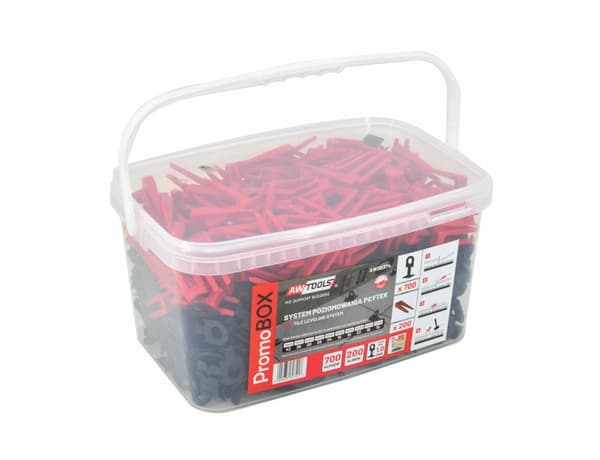AWTOOLS PROMO BOX -LAATTOJÄRJESTELMÄ 1,0mm - 7-15mm - CLIP 700 kpl. + KIILA 200 kpl.