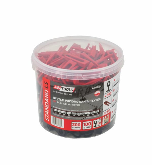 AWTOOLS STANDARD FLICENIVELLERINGSSYSTEM 1,0mm - 7-15mm - CLIP 300 stk. + KILE 100 stk.