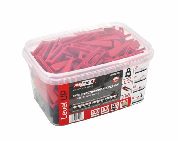 AWTOOLS LEVEL UP FLISENIVERINGSSYSTEM 2,0mm - 6-17mm - CLIP 100 stk. + KILE 100 stk.