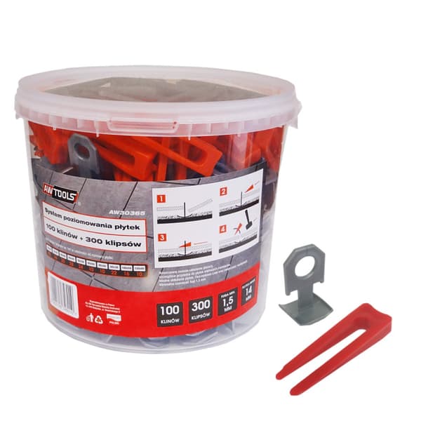 AWTOOLS STANDARD LAATTAUSJÄRJESTELMÄ 1,5mm - 7-15mm - CLIP 300 kpl. + KIILA 100 kpl.