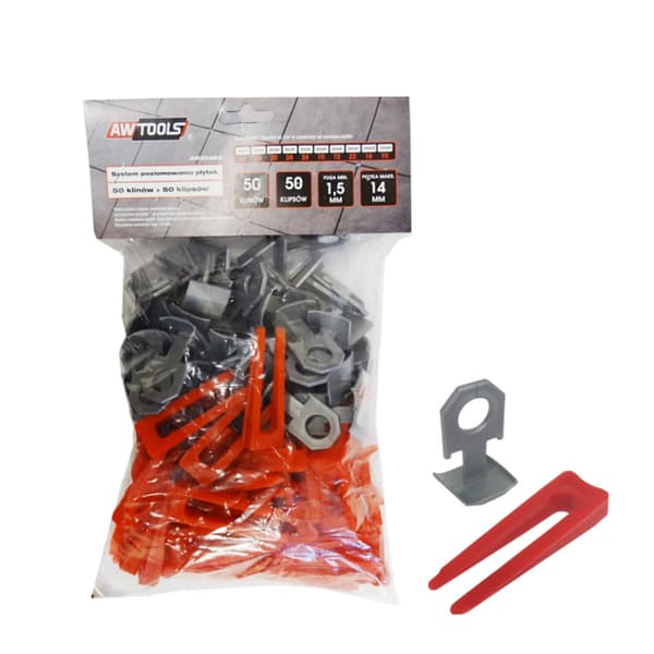 AWTOOLS STANDARD KAKELVÄTNINGSSYSTEM 1,5mm - 7-15mm - CLIP 50 st. + KIL 50 st.