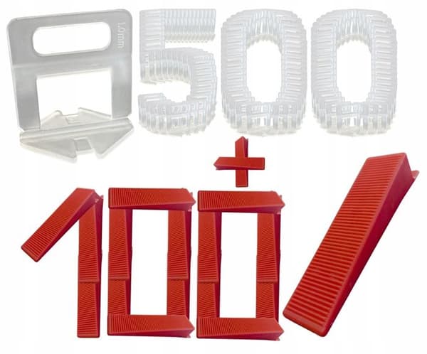Plattnivelleringssystem - Ej specificerat - 500x Klipp 1,0 mm - 100x Kil - Plast - 5 till 12 mm