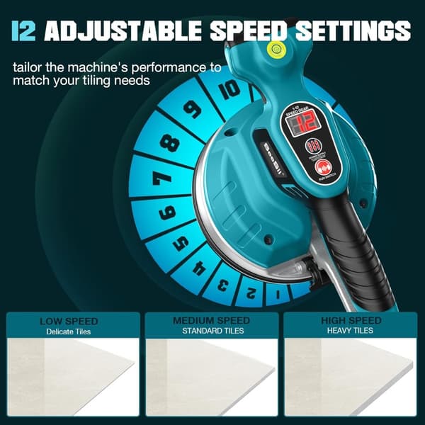 Seesii Plattläggningsmaskin för Vibration och Nivellering, 160 mm Sugkopp, 12 Hastighetsinställningar,med 2X2.0Ah batteri