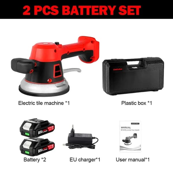 Flisevibrationsmaskine, 3500W strøm, 6-gears vibrerende sugekop., 2 Batteri EU-stik