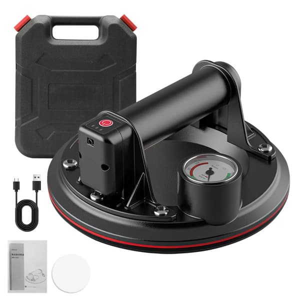 Elektrisk Vakuum Sugkopp, 20 cm Sugkoppstorlek, 2000mAh Batteri, Realtids Tryckmätare,Svart