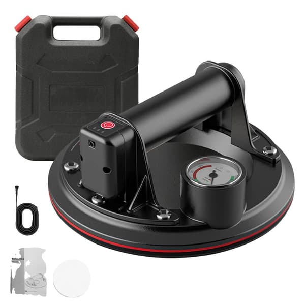 Elektrisk Vakuum Sugkopp, 20 cm Sugkoppstorlek, 2000mAh Batteri, Realtids Tryckmätare,Svart