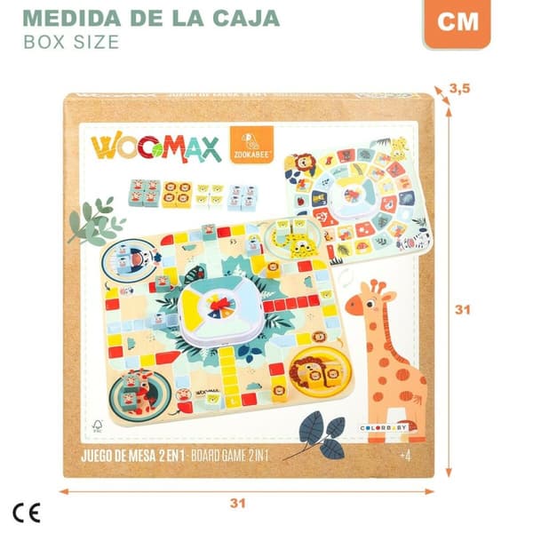 Parchís ja Oca-lauta Woomax Zookabee 30 x 3 x 30 cm Lasten eläimet (6 osaa)
