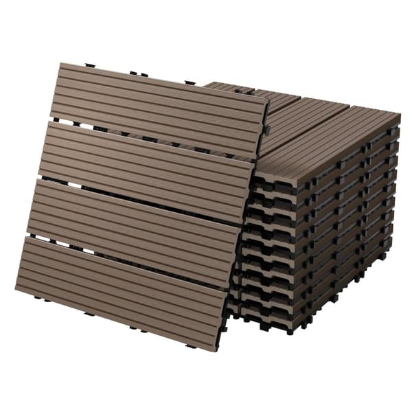 ECD Germany WPC terrassefliser 30x30 cm 11er besparelsessæt til 1m² mørkebrun i træ kig efter havebalkongulve med dræning, kliksystem terrassebord