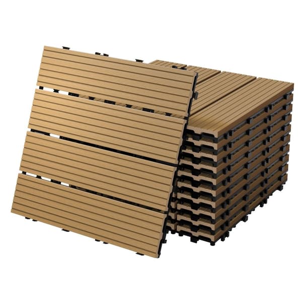 ECD Germany WPC-terassilaatat 30x30 cm 44er säästöpaketti 4m²: n tiikkipuulle etsi puutarhan parvekelattia viemäröinti- ja napsautusjärjestelmällä