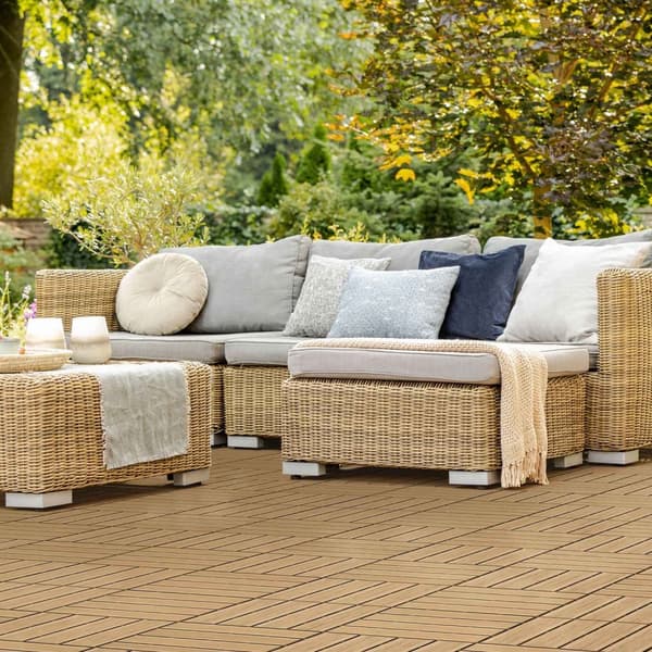 ECD Germany WPC terrassplattor 30x30 cm 33-delars set för 3m² teak i trä look för trädgårdsbalkongolv med dränerings- och klicksystem terrassbrädor