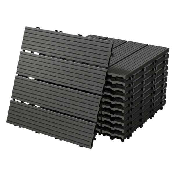 ECD Germany WPC terrassplattor 30x30 cm 11er besparingssats för 1m² antracit i trä leta efter trädgårdsbalkongolv med dränerings- och klicksystem