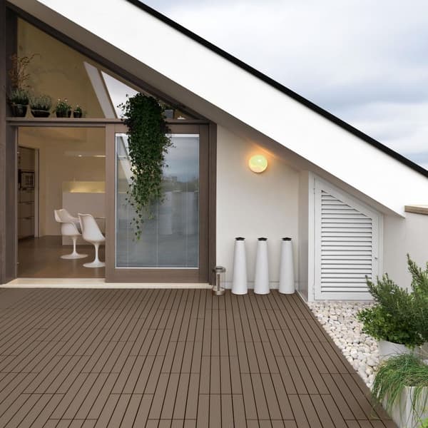 ECD Germany WPC terrassplattor 60x30cm 11-delars set för 2m ² mörkbrunt i trä leta efter trädgårdsbalkongolv med dränerings- och klicksystem