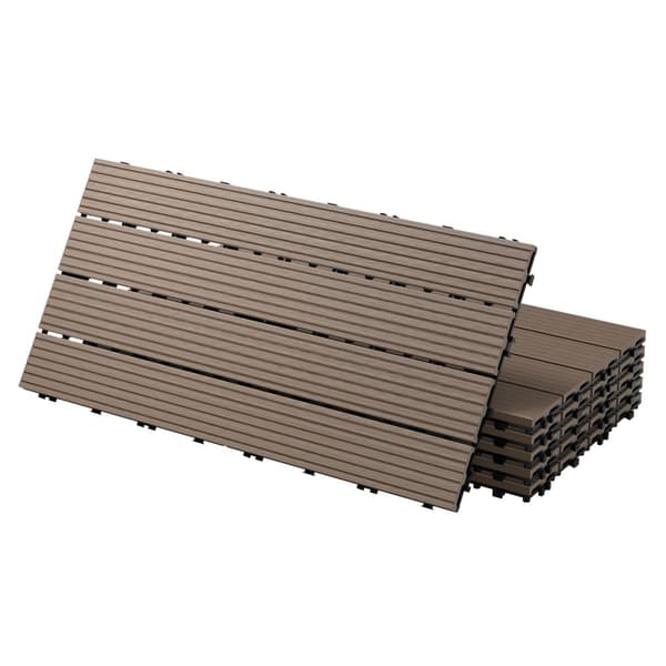 ECD Germany WPC-terassilaatat 60x30cm 11er säästöt asetettu 2m²: n tummanruskealle puulle etsimään puutarhan parvekelattia viemäröinnillä ja