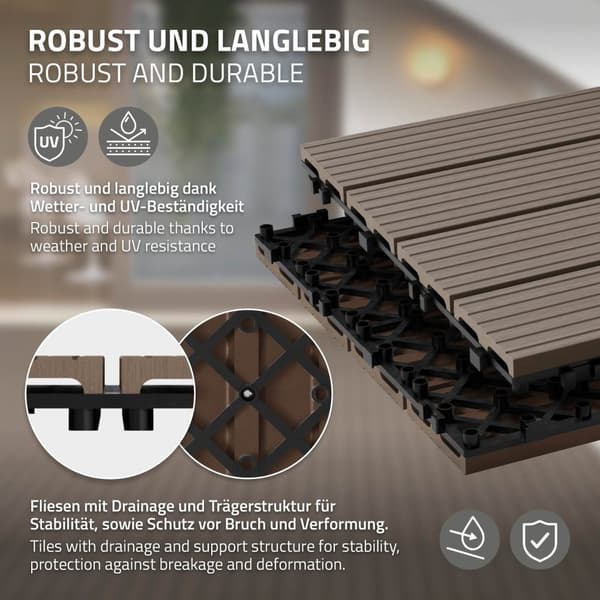 ECD Germany WPC terrassefliser 60x30cm 22-delt besparelsessæt til 4m ² mørkebrun i træ kig efter havebalkongulve med dræning og kliksystem