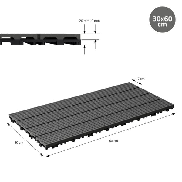 ECD Germany WPC terrassefliser 60x30 cm 28-delt sæt til 5m² antracit i træ kig efter havebalkongulve med dræning og kliksystem terrassebord