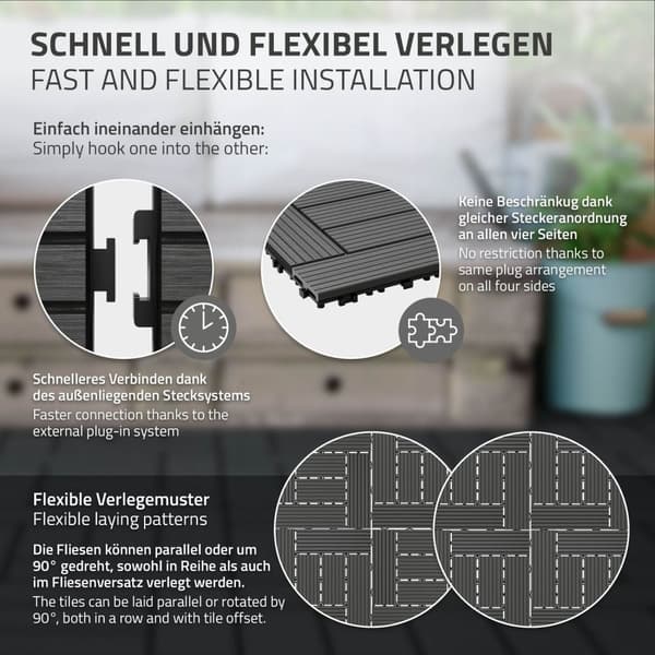 ECD Germany WPC-terassilaatat 30x30cm 22-osainen sarja 2m ² antrasiittimosaiikkipuulle etsimään puutarhan parvekelattia viemäröinti