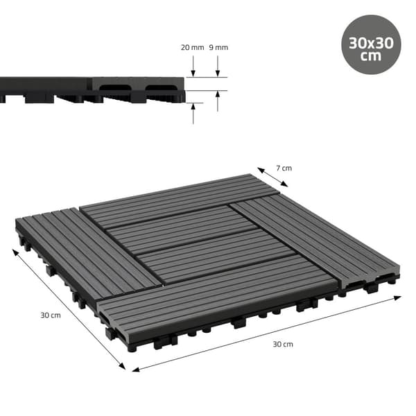 ECD Germany WPC-terassilaatat 30x30cm 22-osainen sarja 2m ² antrasiittimosaiikkipuulle etsimään puutarhan parvekelattia viemäröinti