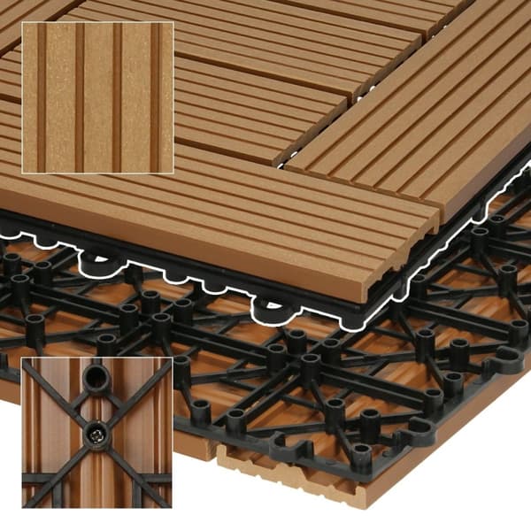 ECD Germany WPC-terassilaatat 30 x 30 cm, 33-osainen säästösetti 3 m²: n tiikkimosaiikkipuulle etsimään puutarhan parvekelattia