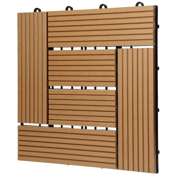 ECD Germany WPC-terassilaatat 30 x 30 cm, 33-osainen säästösetti 3 m²: n tiikkimosaiikkipuulle etsimään puutarhan parvekelattia