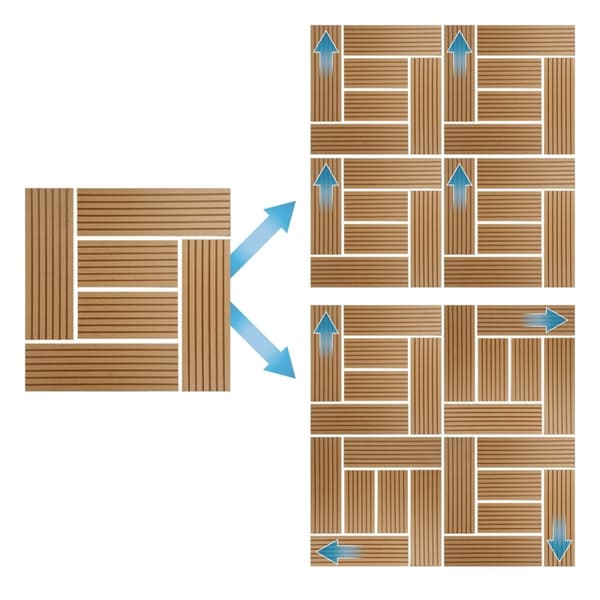 ECD Germany WPC-terassilaatat 30 x 30 cm, 33-osainen säästösetti 3 m²: n tiikkimosaiikkipuulle etsimään puutarhan parvekelattia