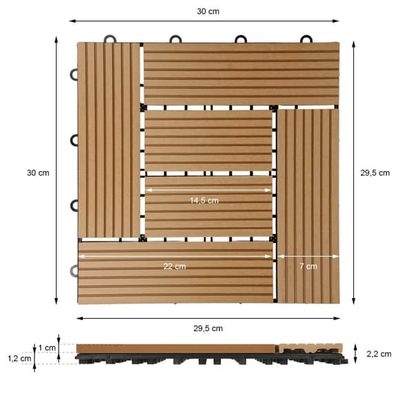 ECD Germany WPC-terassilaatat 30 x 30 cm, 33-osainen säästösetti 3 m²: n tiikkimosaiikkipuulle etsimään puutarhan parvekelattia