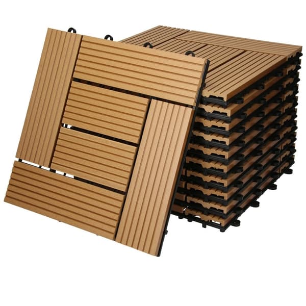 ECD Germany WPC terrassefliser 30 x 30 cm 33-delt besparelsessæt til 3m² teakmosaik træ look til havebalkongulve med dræning kliksystem terrassebord