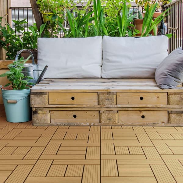 ECD Germany WPC terrassefliser 30 x 30 cm 44er økonomisæt til 4m² teakmosaik træ look til havebalkongulve med dræning kliksystem terrassebord