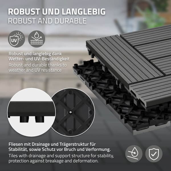 ECD Germany WPC terrassefliser 30x30cm 55er besparelsessæt til 5m² antracit mosaik træ kig efter have altan gulve med dræning klik system terrassebord