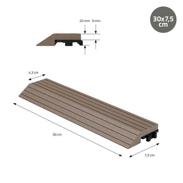 ML-Design WPC reunanauha suora tummanruskea terassilaatoille, 30x2x7,5 cm, puun näköinen, WPC-laattojen reunanauha kylkikaistale, jossa on