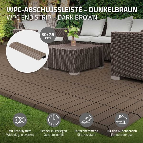 ML-Design WPC reunanauha suora tummanruskea terassilaatoille, 30x2x7,5 cm, puun näköinen, WPC-laattojen reunanauha kylkikaistale, jossa on