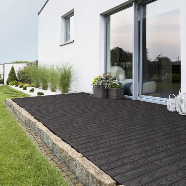 ECD Germany WPC terrassplattor 30x30 cm/22 bitar=2m² antracit, träutseende, golvbeläggning med klicksystem och dränering, terrass trall
