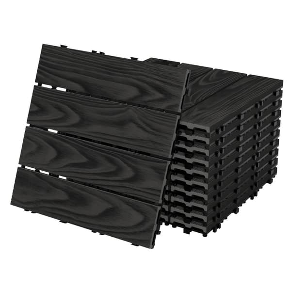 ECD Germany WPC terassilaatat 30x30 cm/22 kpl=2m² antrasiitti, puun näköinen, lattianpäällyste klikkausjärjestelmällä ja salaojituksella, terassin