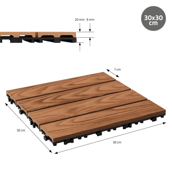 ECD Germany WPC terrassplattor 30x30 cm/44 bitar=4m², ljusbrun, träutseende, golv med klicksystem & dränering, terrass trall balkongplattor