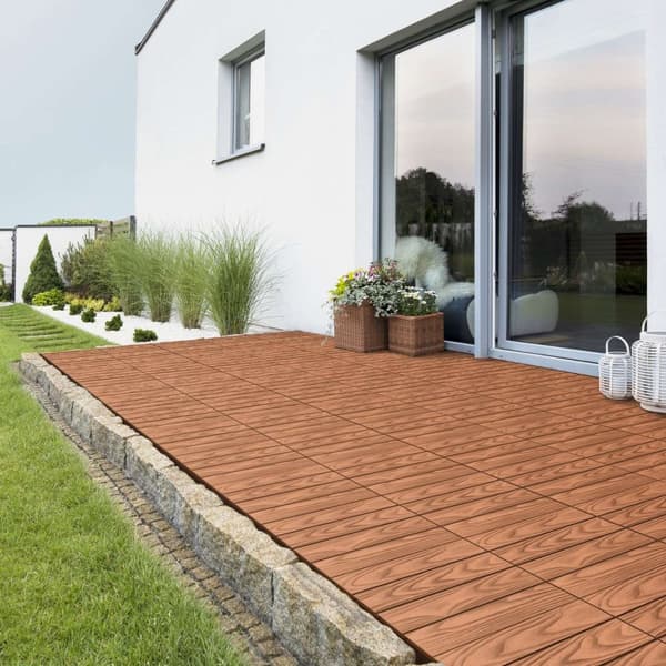 ECD Germany WPC terrassplattor 30x30 cm/44 bitar=4m², ljusbrun, träutseende, golv med klicksystem & dränering, terrass trall balkongplattor