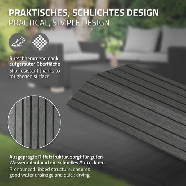ML-Design WPC-reunakaista kulma oikealle antrasiitti terassilaatoille, 38x2x7,5 cm, puun näköinen, aaltopahvin muotoinen kulmakaista salaojituksella