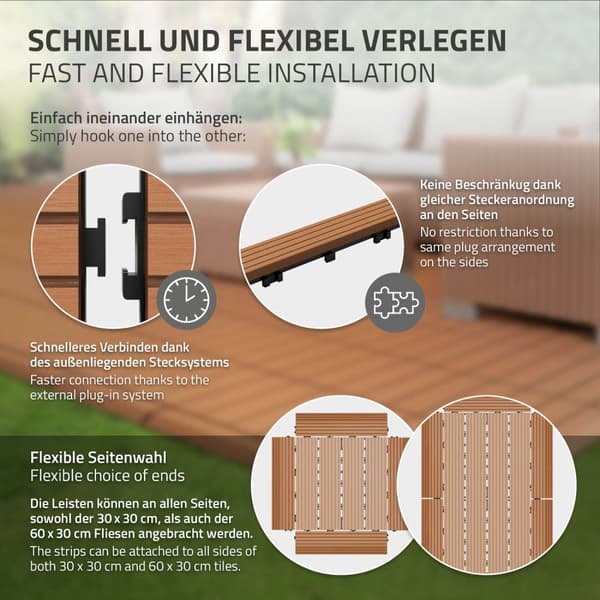 ML-Design WPC kantlist rak ljusbrun för uteplatsplattor, 30x2x7,5 cm, träutseende, WPC kakelkant ribbad med klicksystem & dränering,