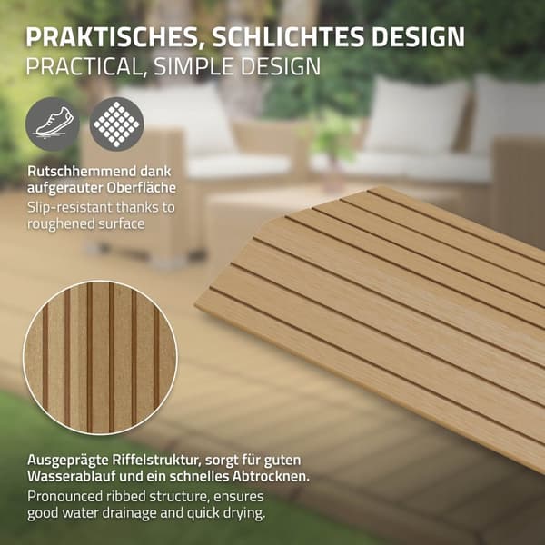 ML-Design WPC kantlist rak teak för uteplatsplattor, 30x2x7,5 cm, träutseende, WPC kantlist för plattor räfflad med klicksystem, dränering,